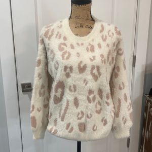Cream and rose colored fuzzy Pink Lily sweater